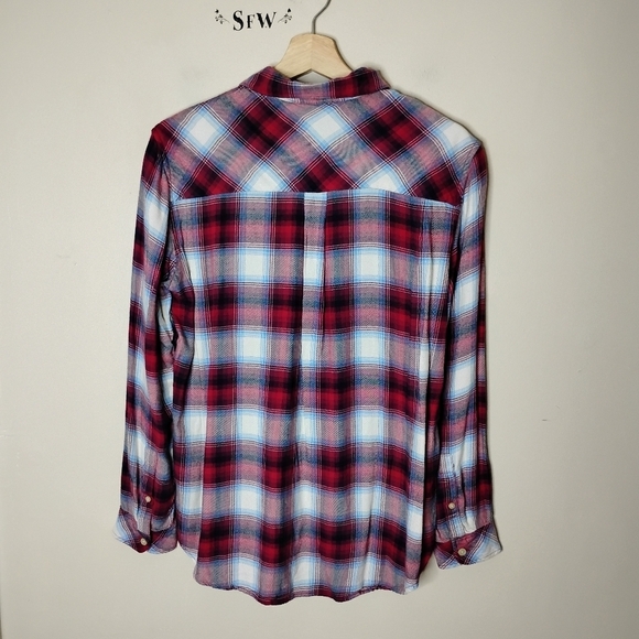 Gap+Pendleton Flannel Shirt Red Blue Plaid Boyfriend Fit Wool Blend Size Small - Picture 5 of 7